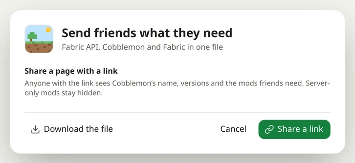Share with friends: one link to a page with the server's mods.